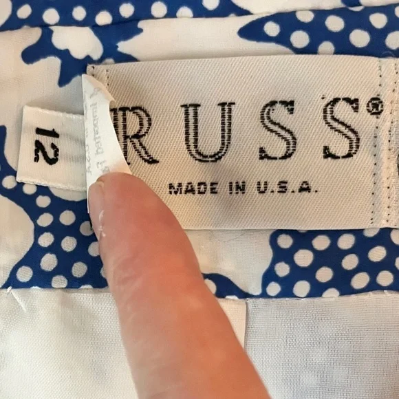 Vintage 80s Russ Union Made Lightweight Floral Blazer - Blue & White, Size 12 - Picture 7 of 15